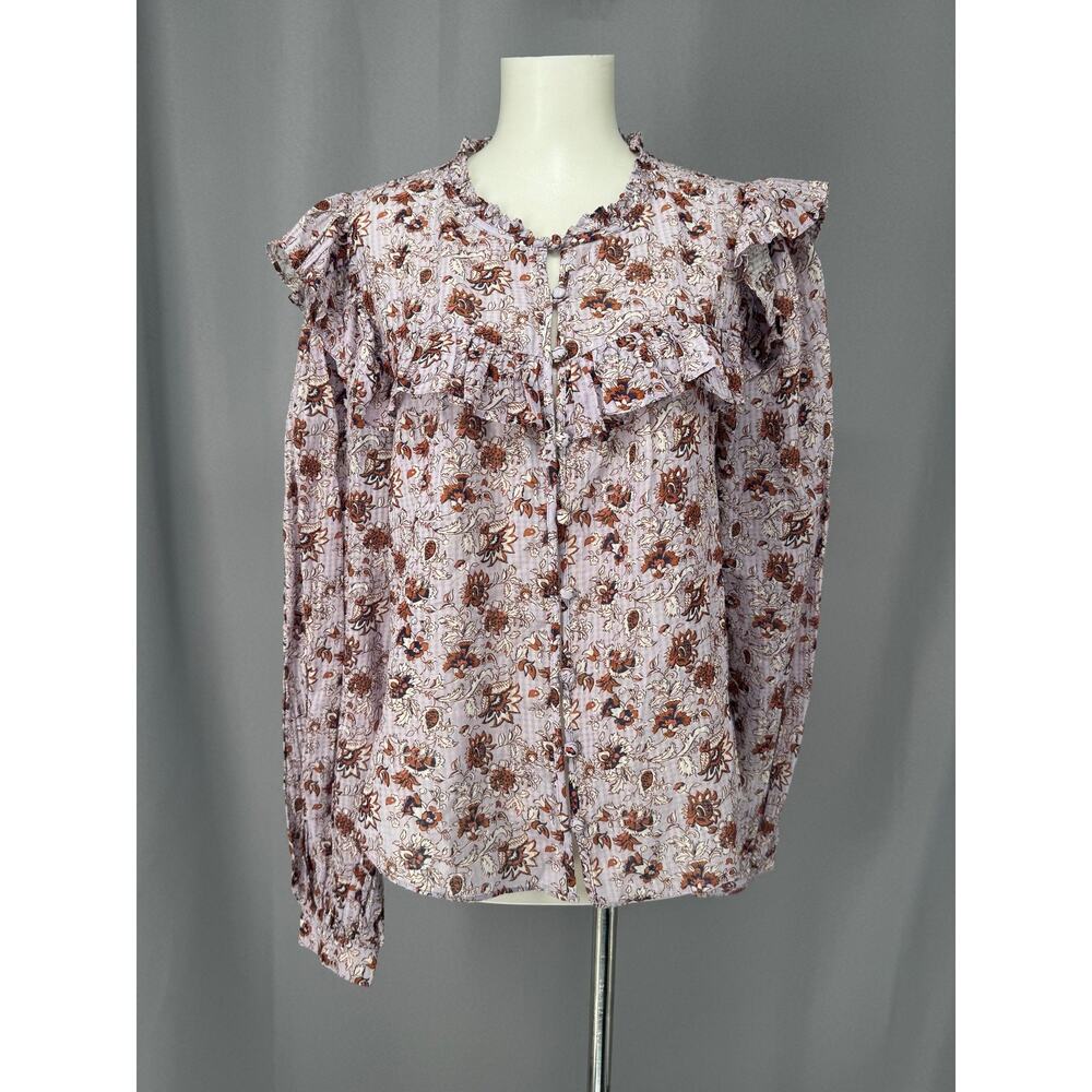 Veronica Beard Lilac Floral Ruffle-Front Blouse